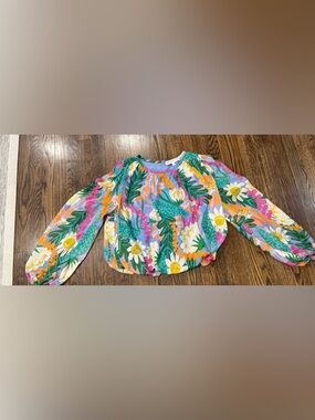 Jessie Liu summer floral print silk shirt blouse for women - size M Balloon Top